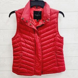 Talbots Petites Red Chevron Quilted Down Puffer Vest Small P Zip Front Snap